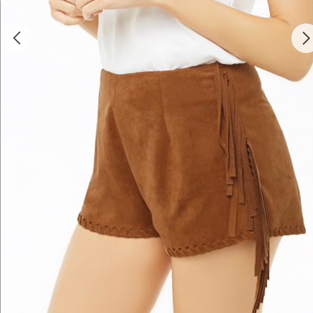 Boho fringe faux suede tassel western shorts brown